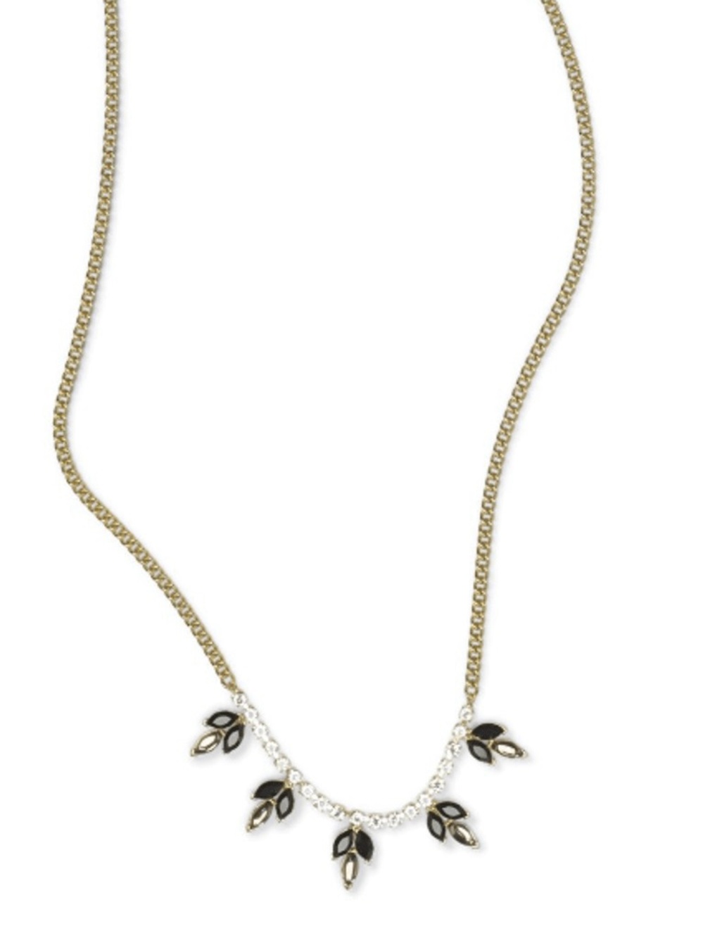 Club Monaco Gold Tone Necklace with Black Leaf Charms